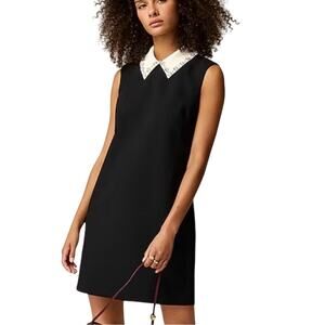 J.Crew Embellished Collar Black Shift Dress 4 NWT Holiday Party Work